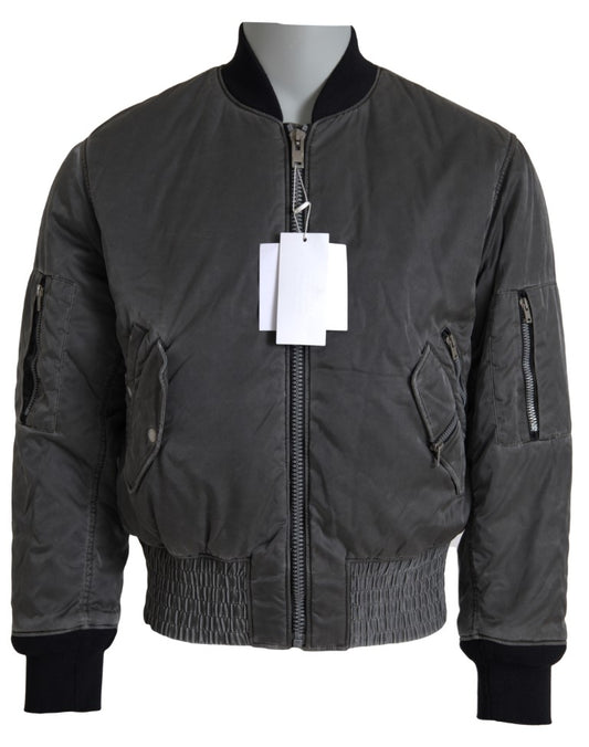 MM6 Maison Margiela Elegante graue Bomberjacke mit durchgehendem Reißverschluss