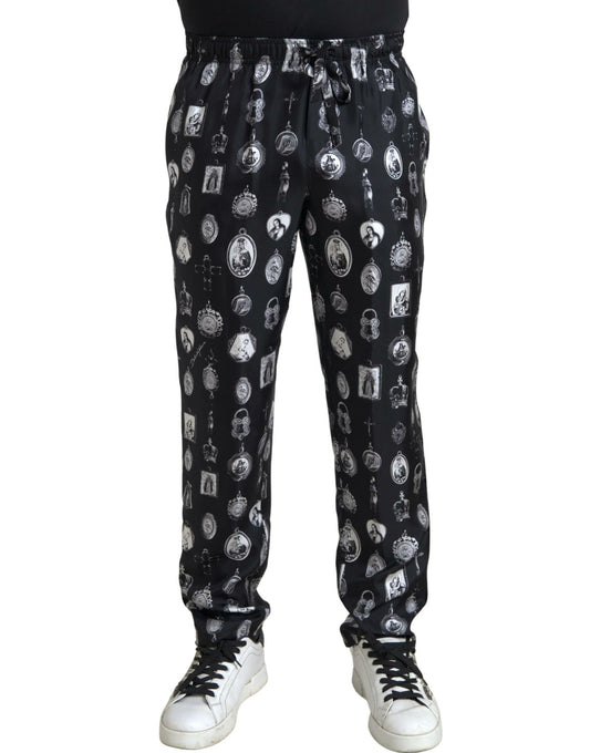 Dolce &amp; Gabbana Elegant silk sweatpants with religious print