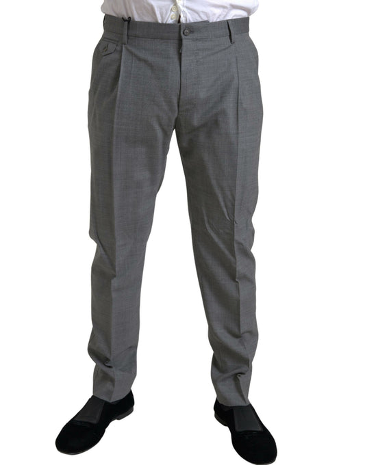 Dolce &amp; Gabbana Elegant Skinny Wool Dress Pants in Gray