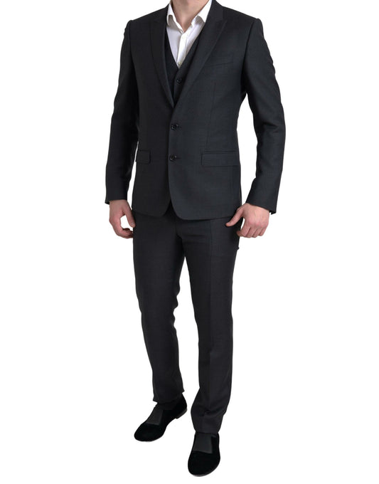 Dolce &amp; Gabbana Elegant Black Martini Slim Fit -puku 3-osainen