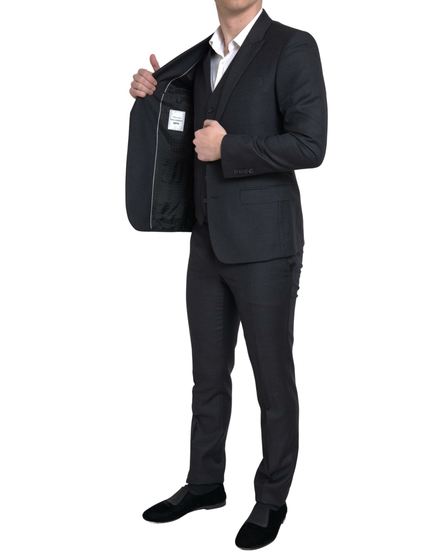 Dolce &amp; Gabbana Elegant Black Martini Slim Fit -puku 3-osainen