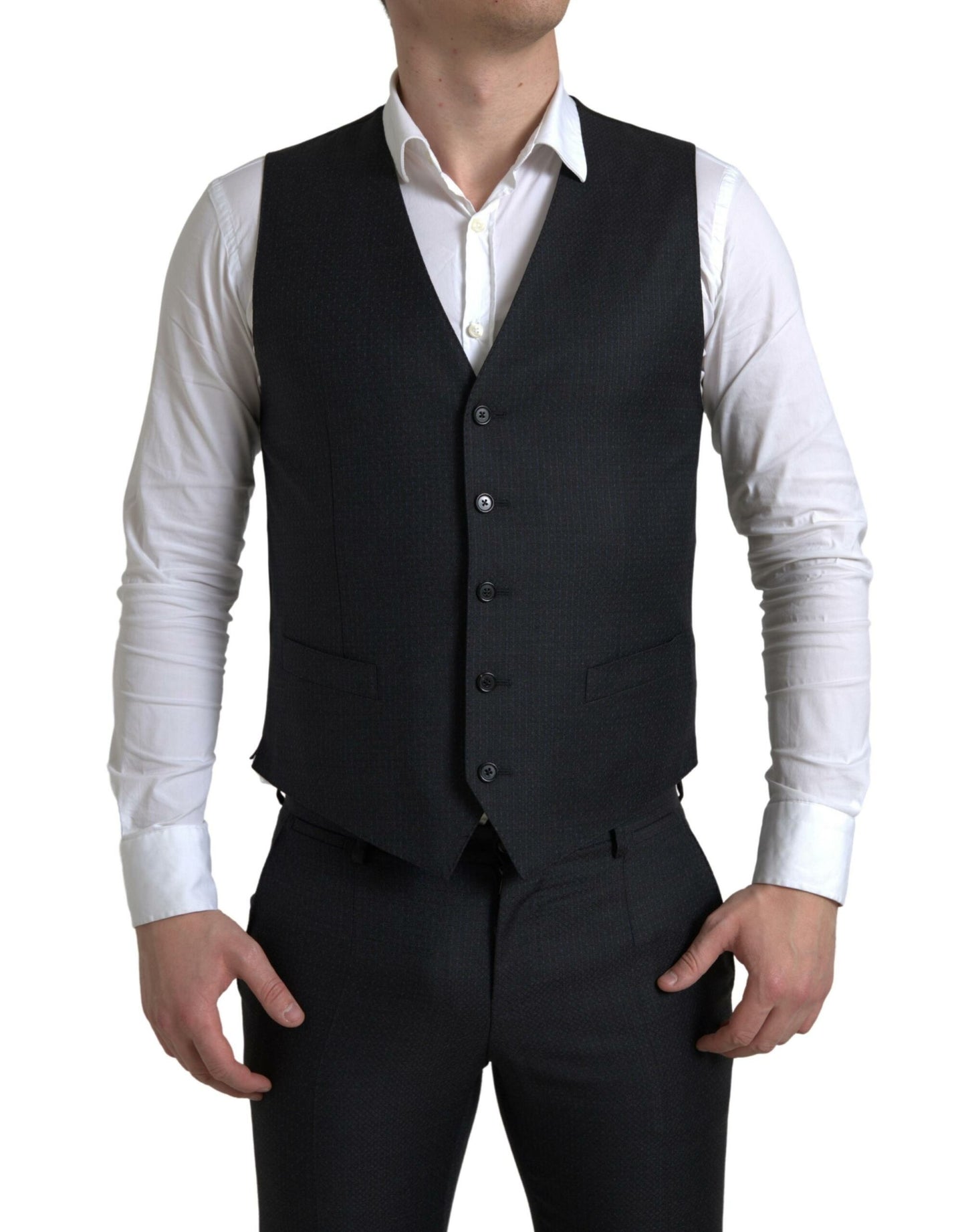Dolce &amp; Gabbana Elegant Black Martini Slim Fit -puku 3-osainen