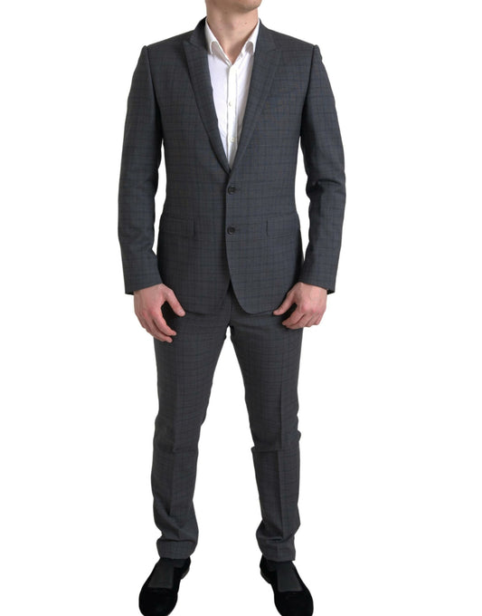 Dolce &amp; Gabbana Elegant grey checked slim fit suit