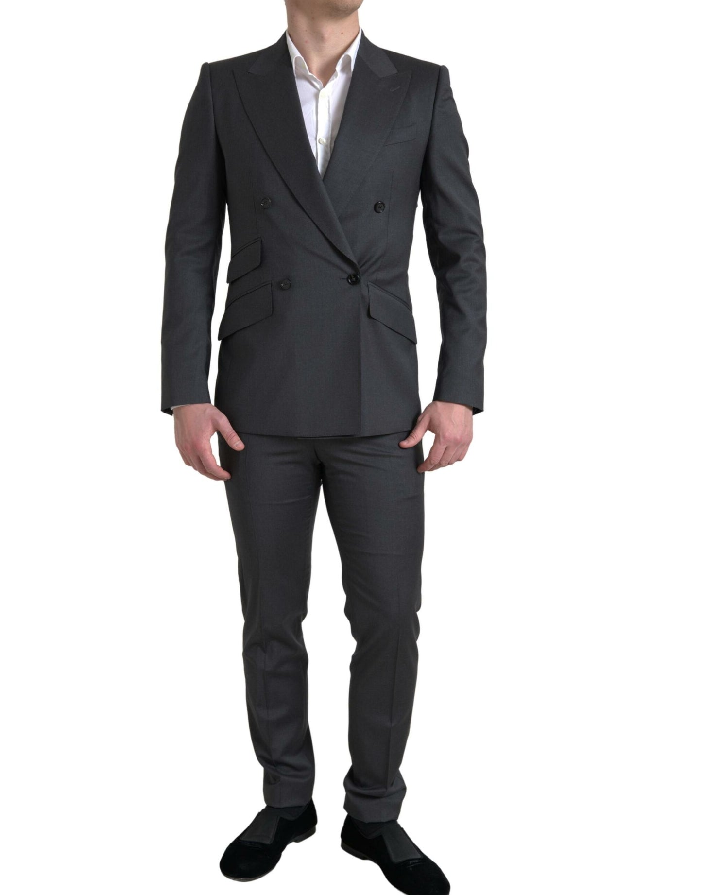 Dolce & Gabbana Schlichter grauer Slim Fit Anzug mit zwei Brüsten