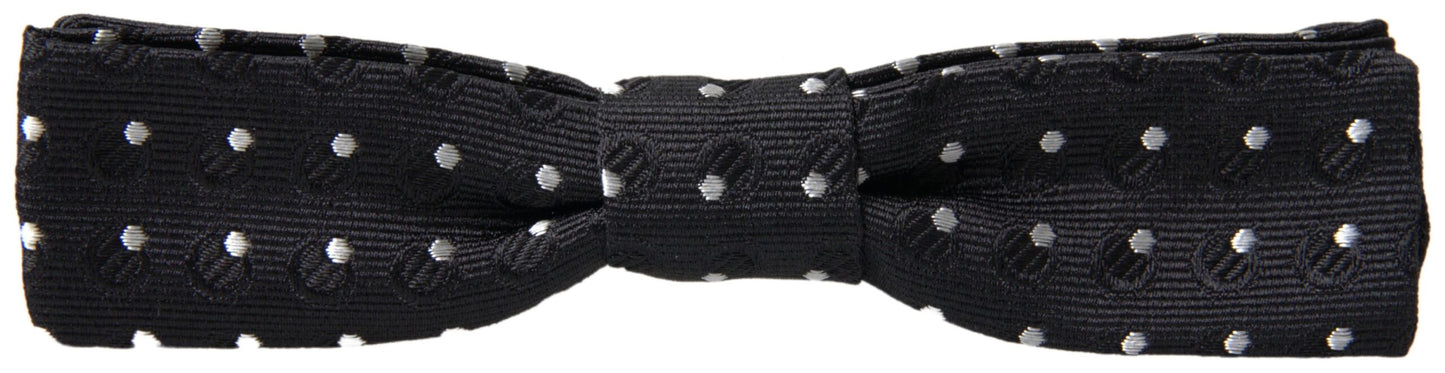 Dolce &amp; Gabbana Elegant black silk bow tie with signature clip