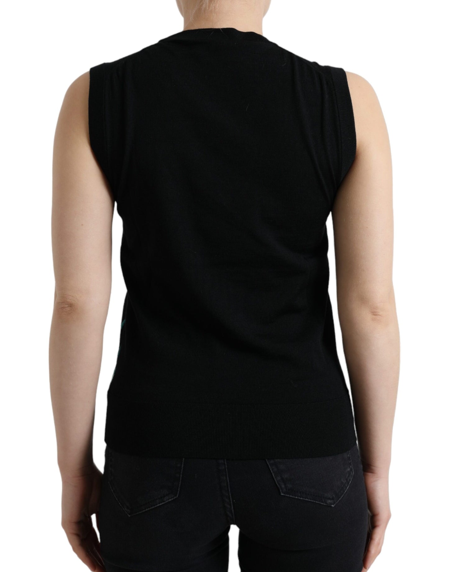 Dolce &amp; Gabbana Elegant wool-silk tank with round neck and bird embroidery