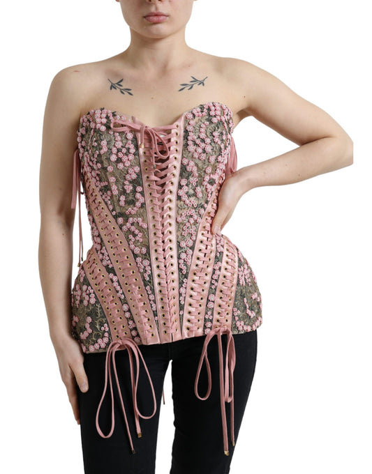 Dolce & Gabbana Seidenes Nylon Bustier Korsett Top in Rosa