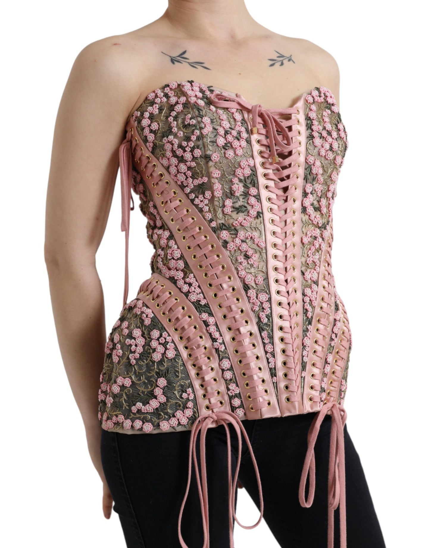 Dolce & Gabbana Seidenes Nylon Bustier Korsett Top in Rosa