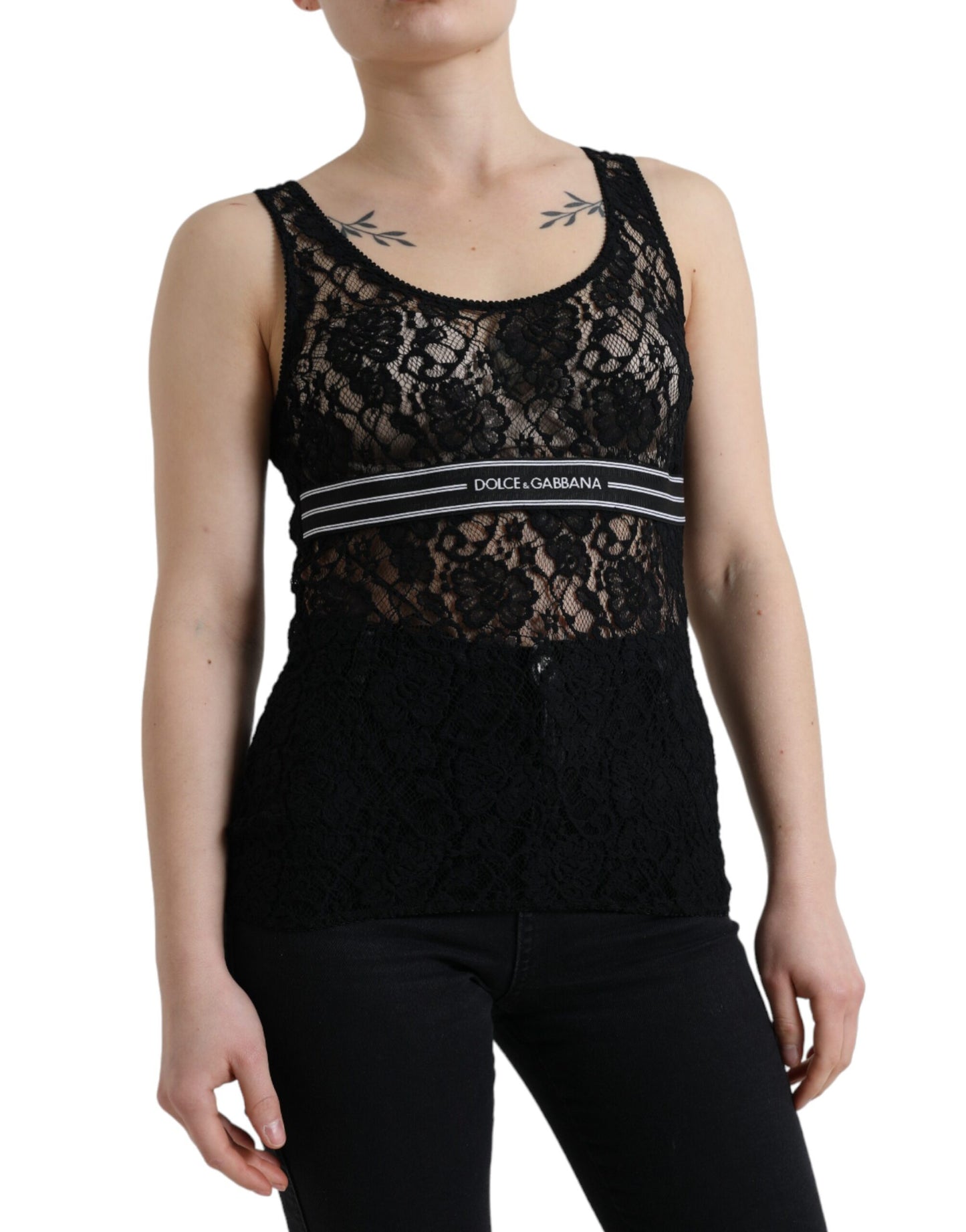 Dolce &amp; Gabbana Elegant lace tank top with logo stripes