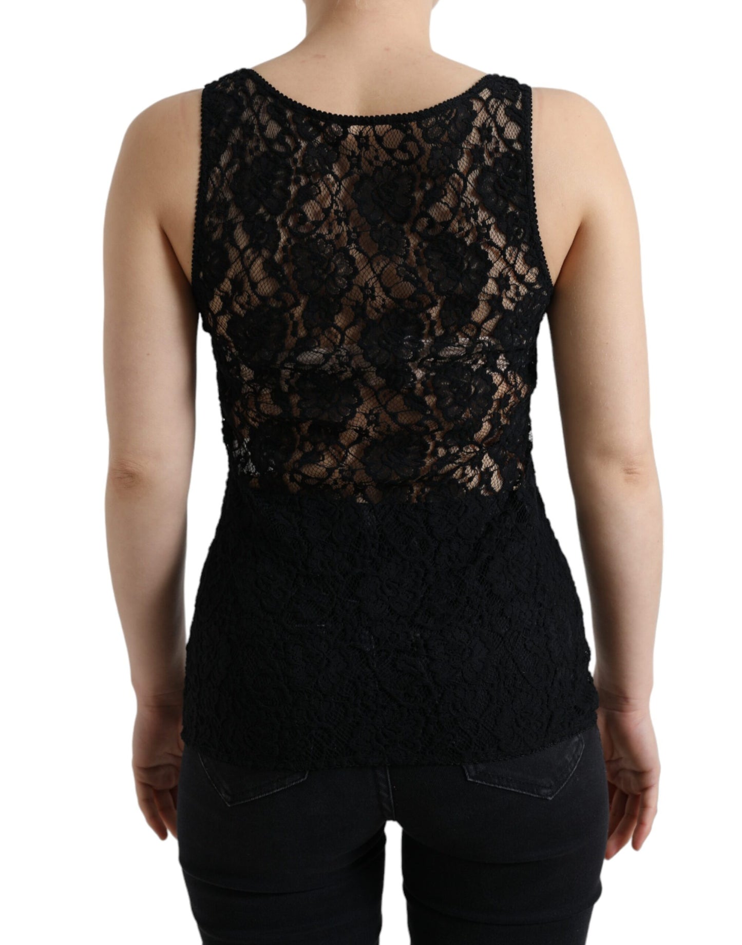 Dolce &amp; Gabbana Elegant lace tank top with logo stripes