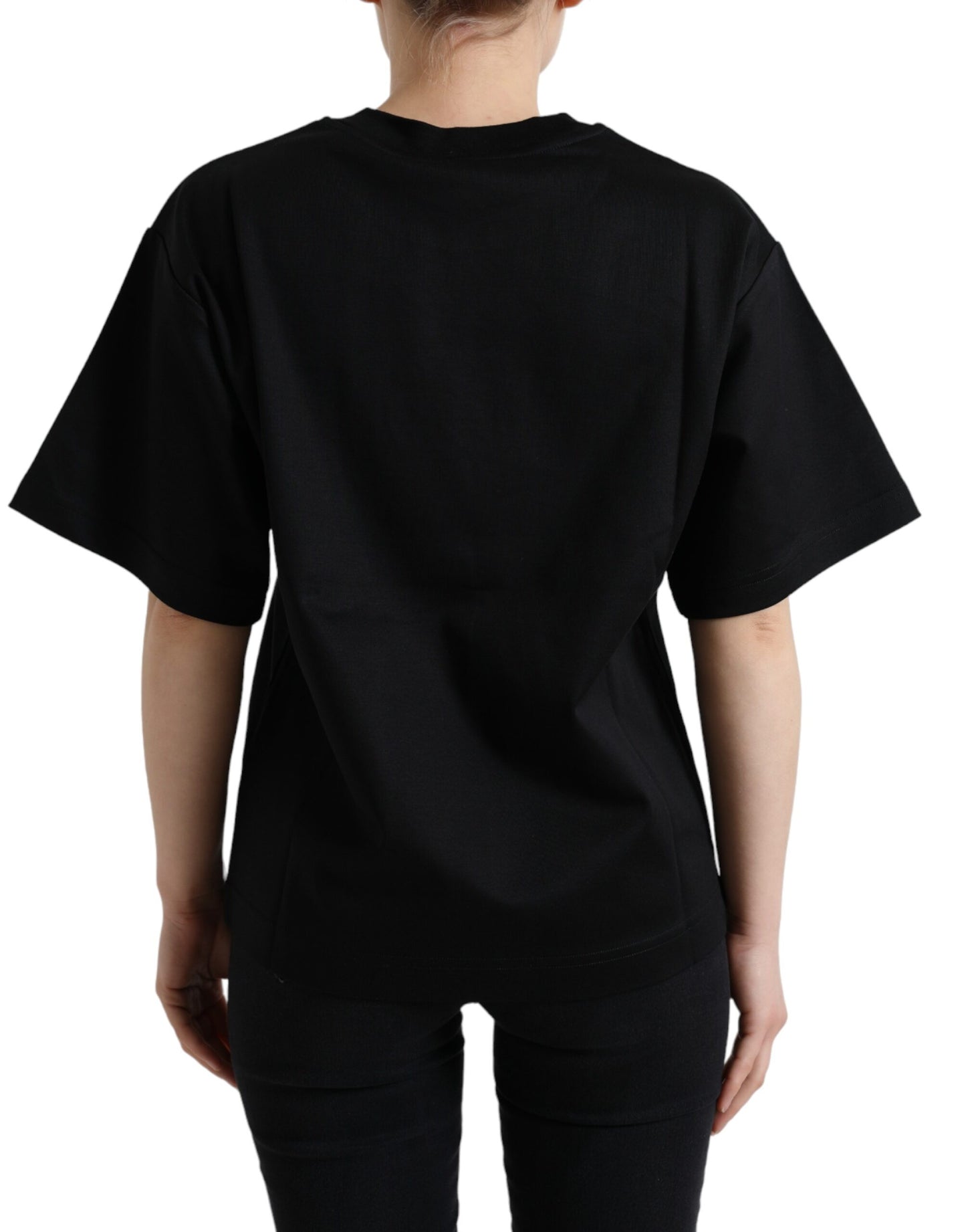 Dolce &amp; Gabbana Elegant black T-shirt with crystal decoration