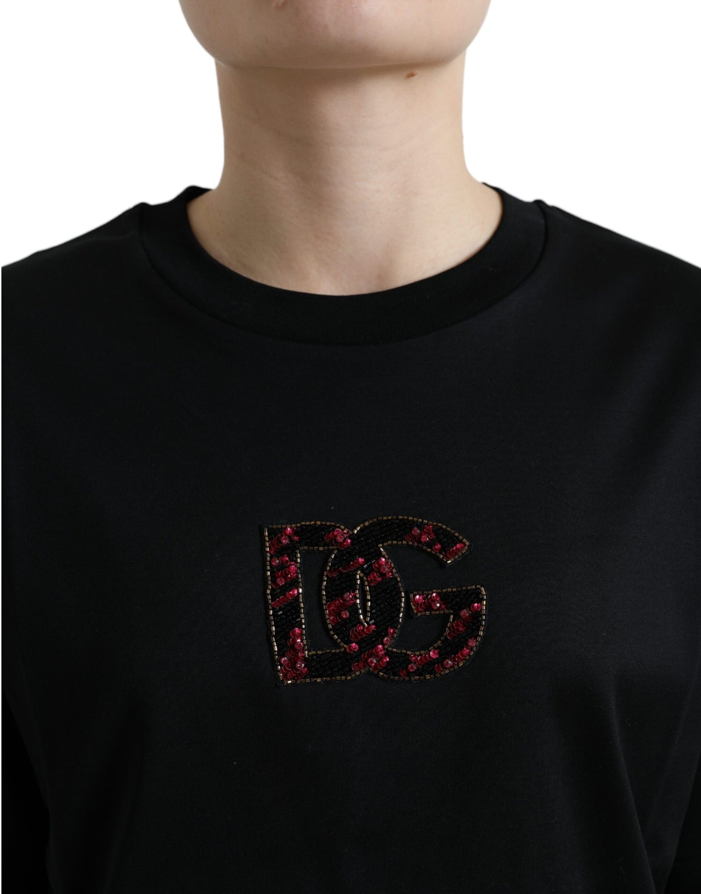 Dolce &amp; Gabbana Elegant black T-shirt with crystal decoration