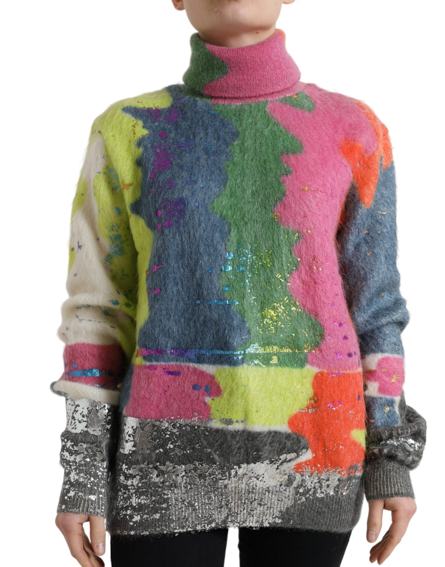 Dolce &amp; Gabbana Multicolor Mohair Turtleneck villapaita raidoilla