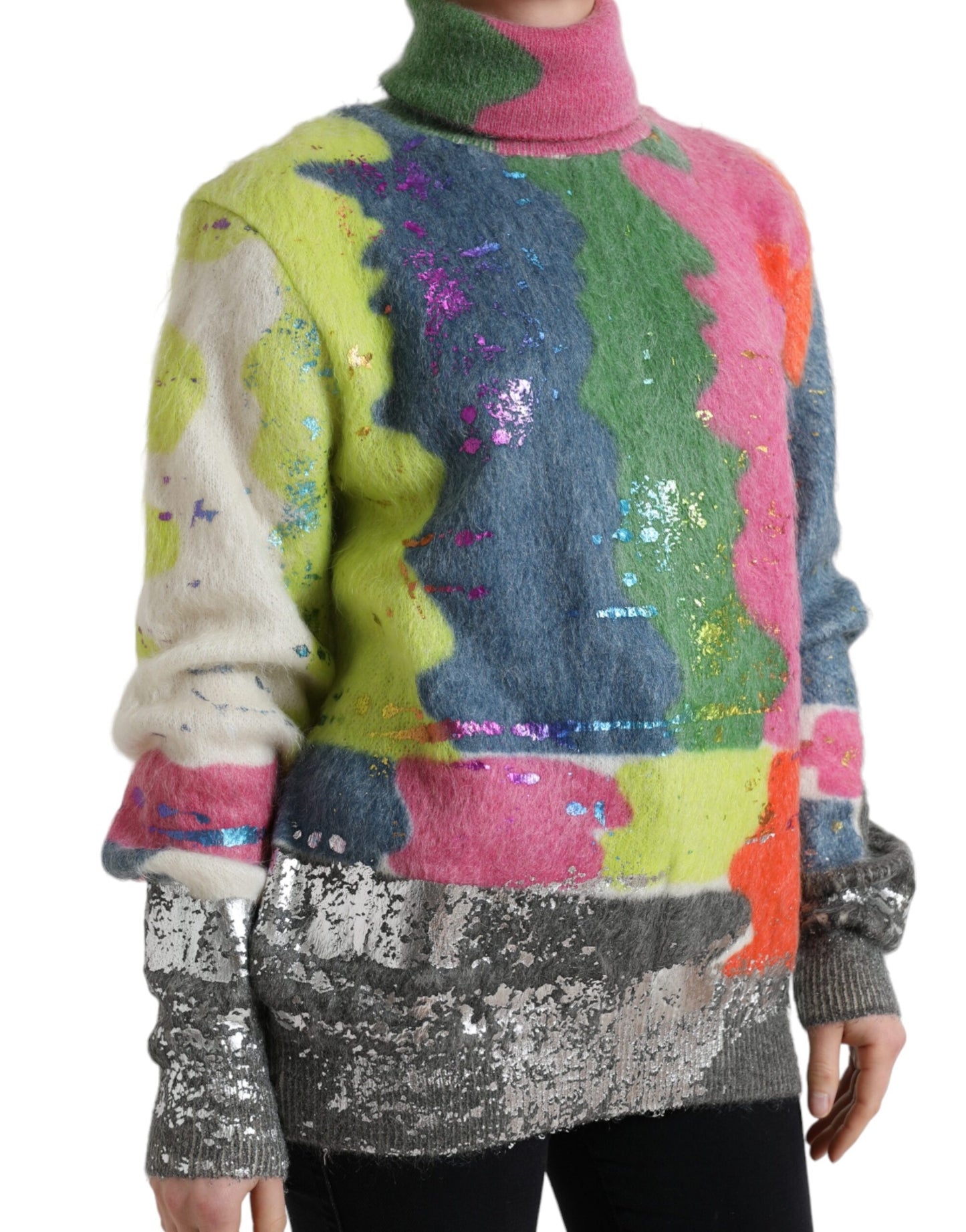 Dolce &amp; Gabbana Multicolor Mohair Turtleneck villapaita raidoilla