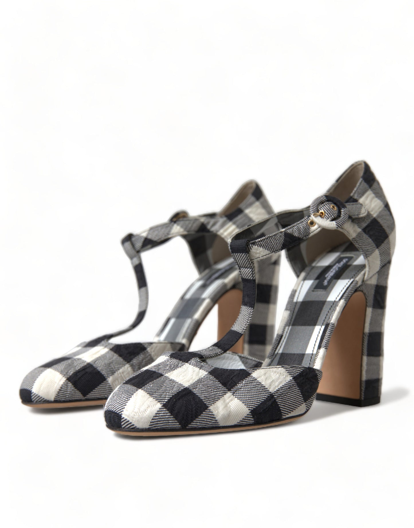 Dolce &amp; Gabbana Chic Gingham T-Strap -pumput: ajattomat Mary Jane -korkokengät