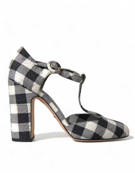 Dolce &amp; Gabbana Chic Gingham T-Strap -pumput: ajattomat Mary Jane -korkokengät