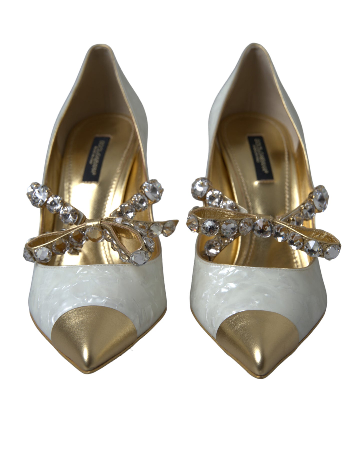 Dolce &amp; Gabbana Elegant White Patent Crystal Bow Heels