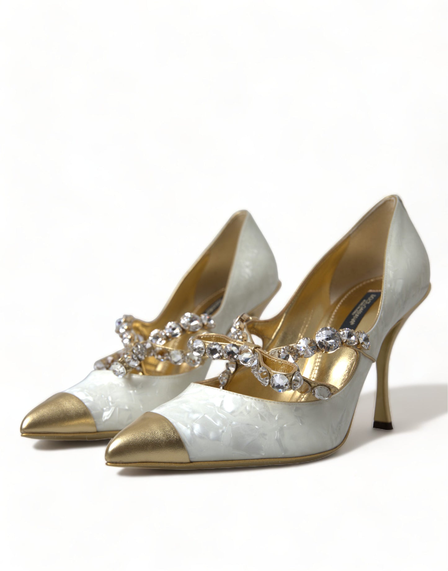 Dolce &amp; Gabbana Elegant White Patent Crystal Bow Heels