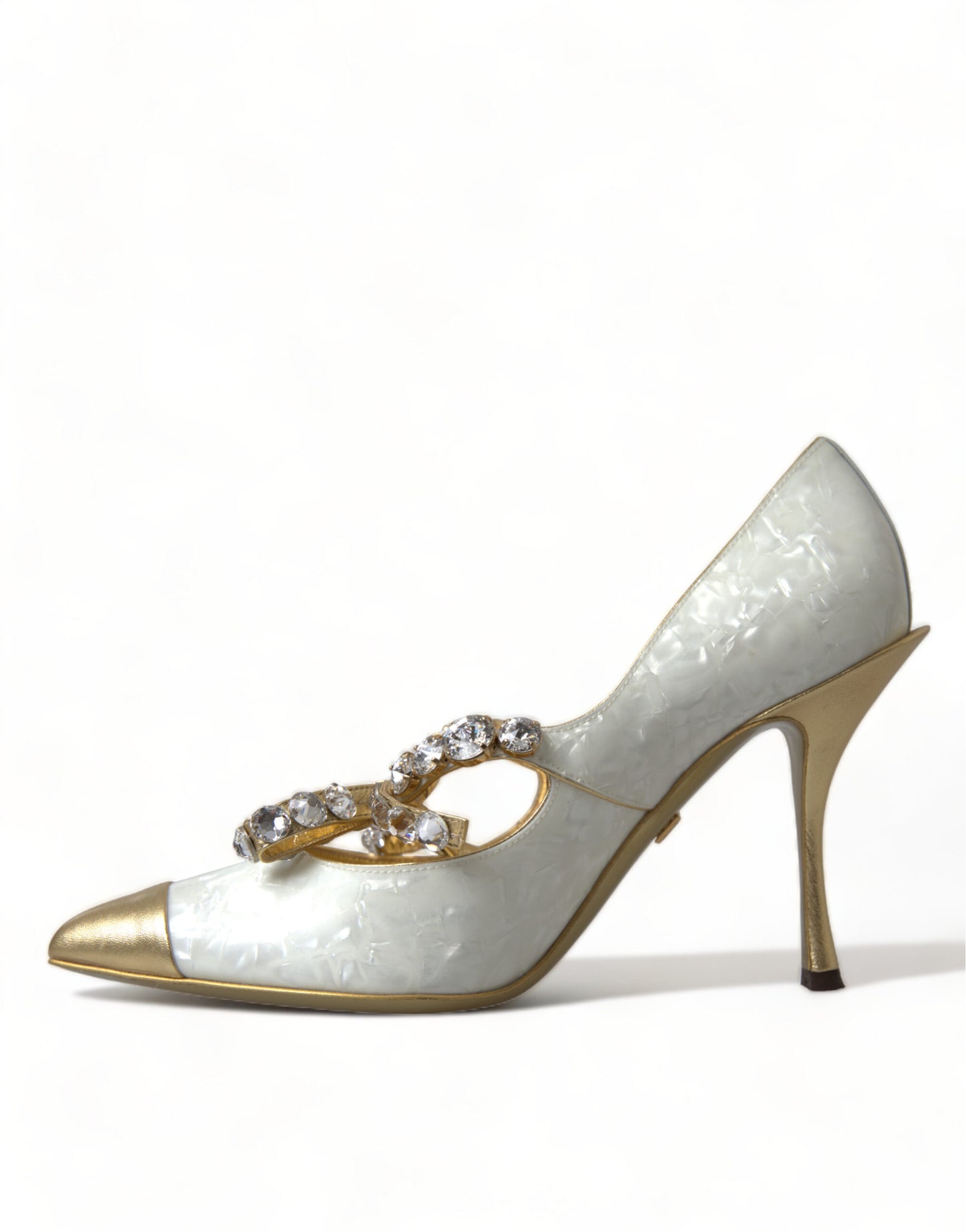 Dolce &amp; Gabbana Elegant White Patent Crystal Bow Heels