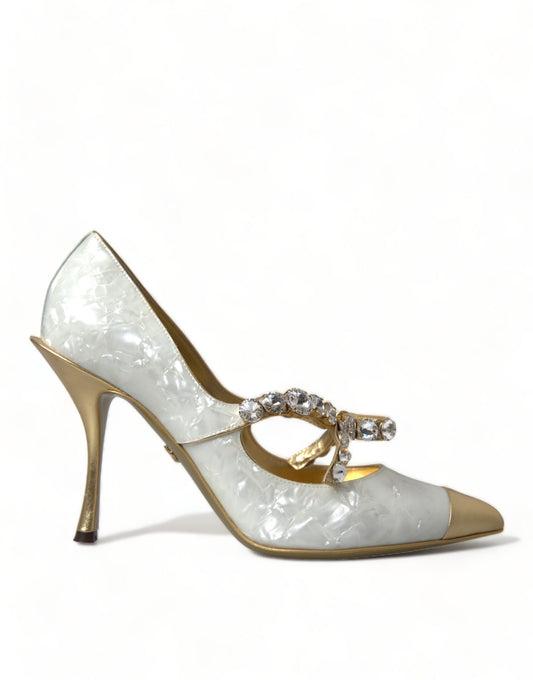 Dolce &amp; Gabbana Elegant White Patent Crystal Bow Heels