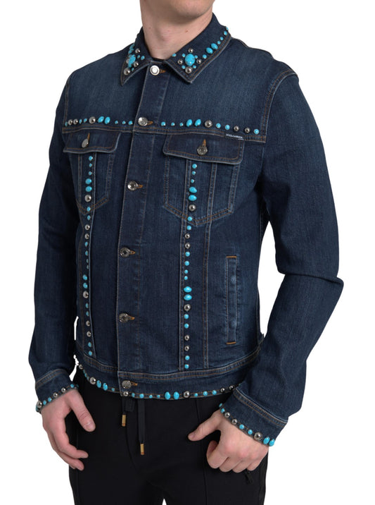 Dolce & Gabbana Türkisfarbene Denim-Jacke mit Verzierungen