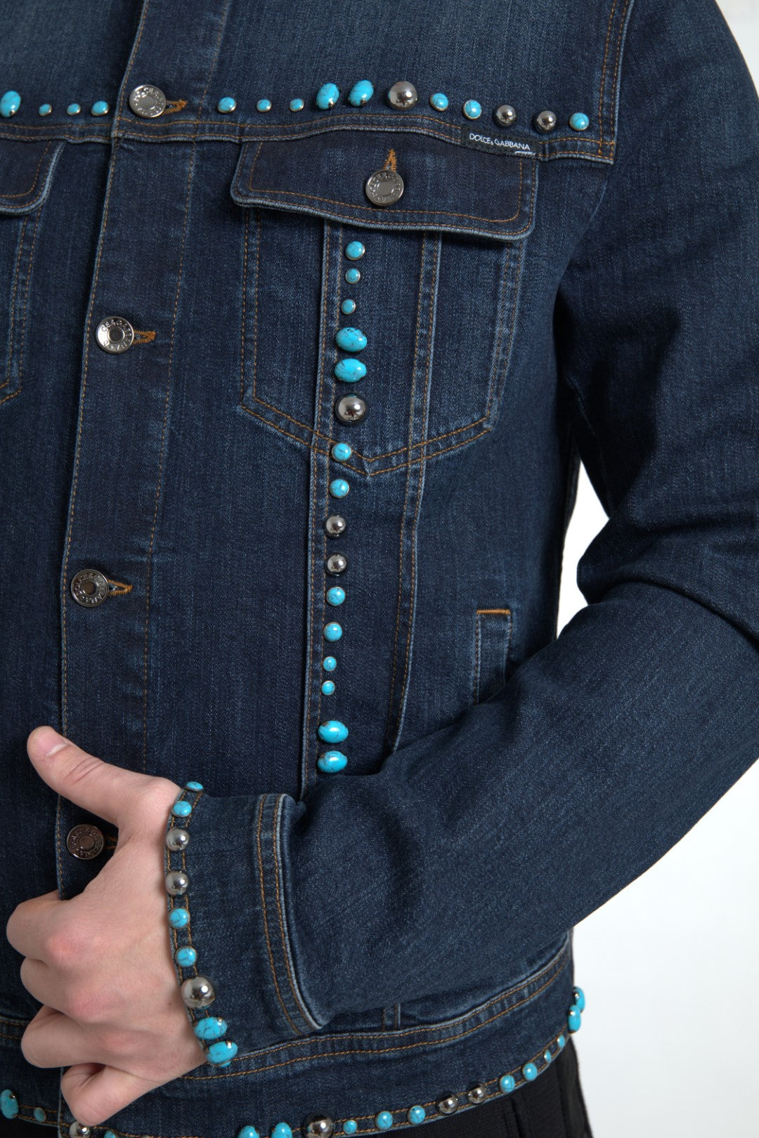 Dolce &amp; Gabbana Turquoise Denim Jacket with Embellishments