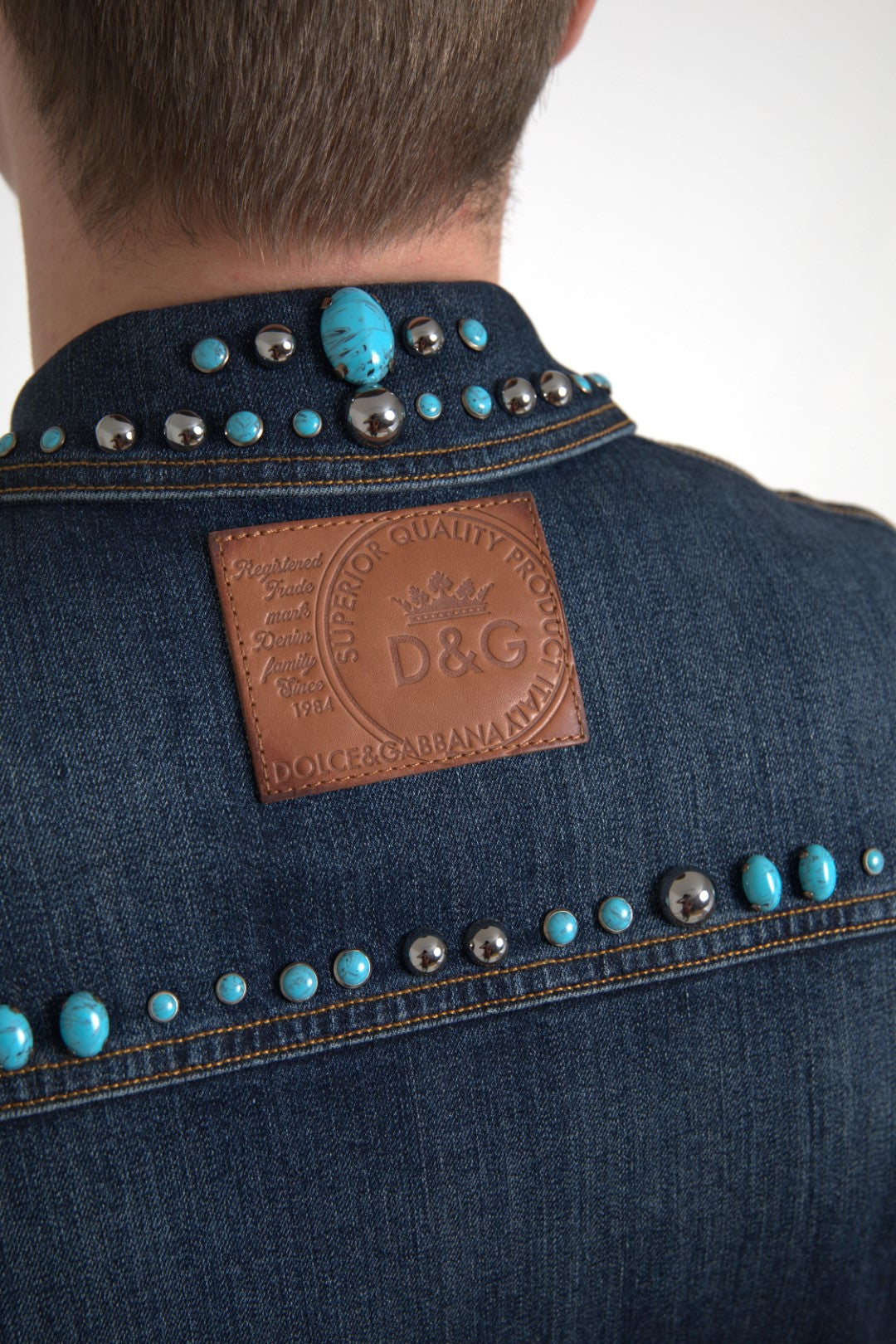 Dolce &amp; Gabbana Turquoise Denim Jacket with Embellishments