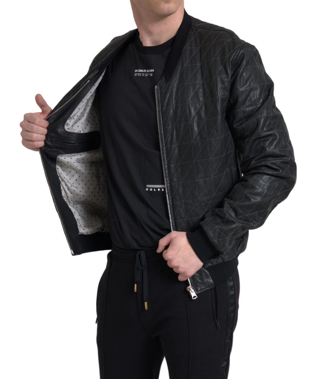 Dolce &amp; Gabbana Elegant black leather bomber jacket