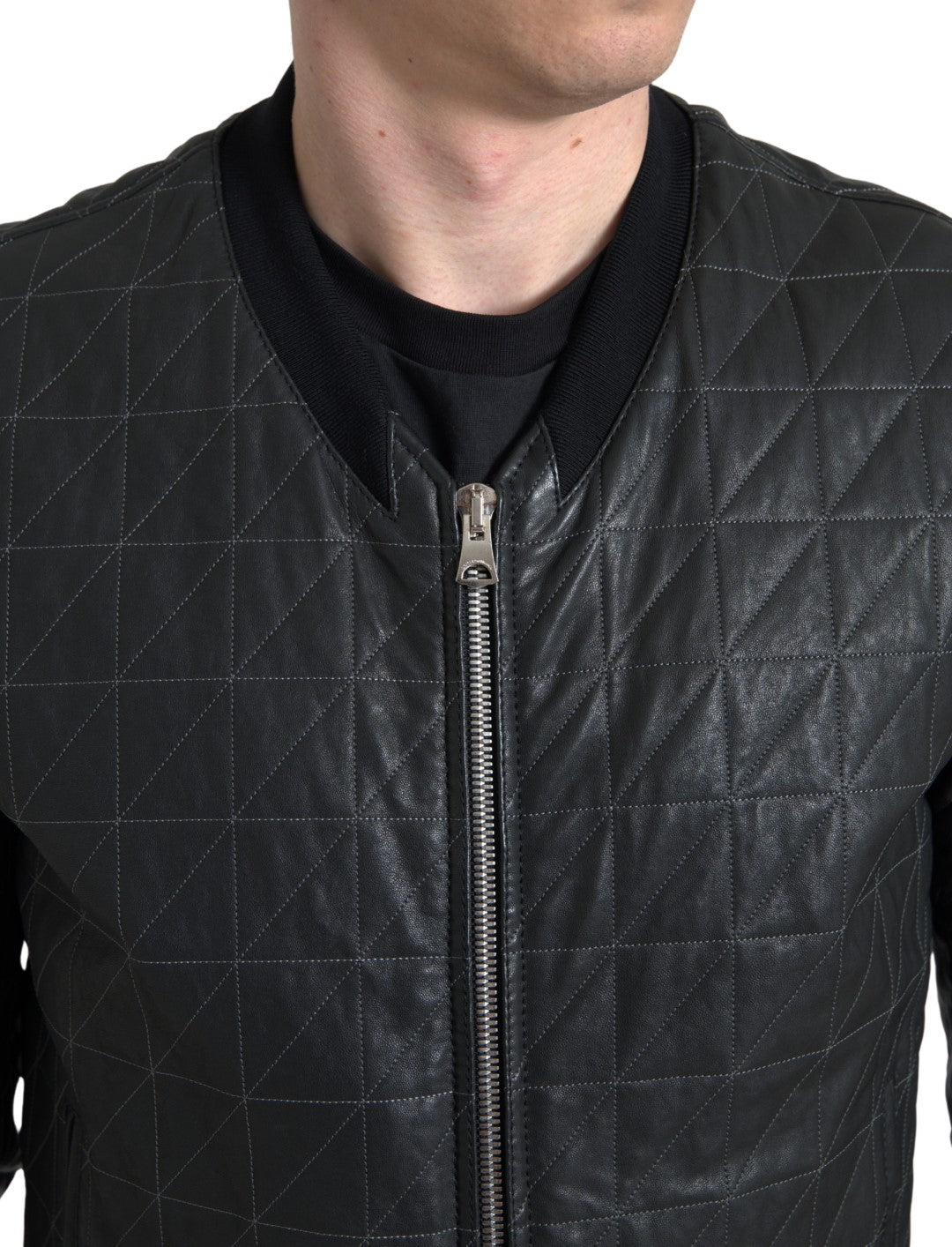 Dolce &amp; Gabbana Elegant black leather bomber jacket