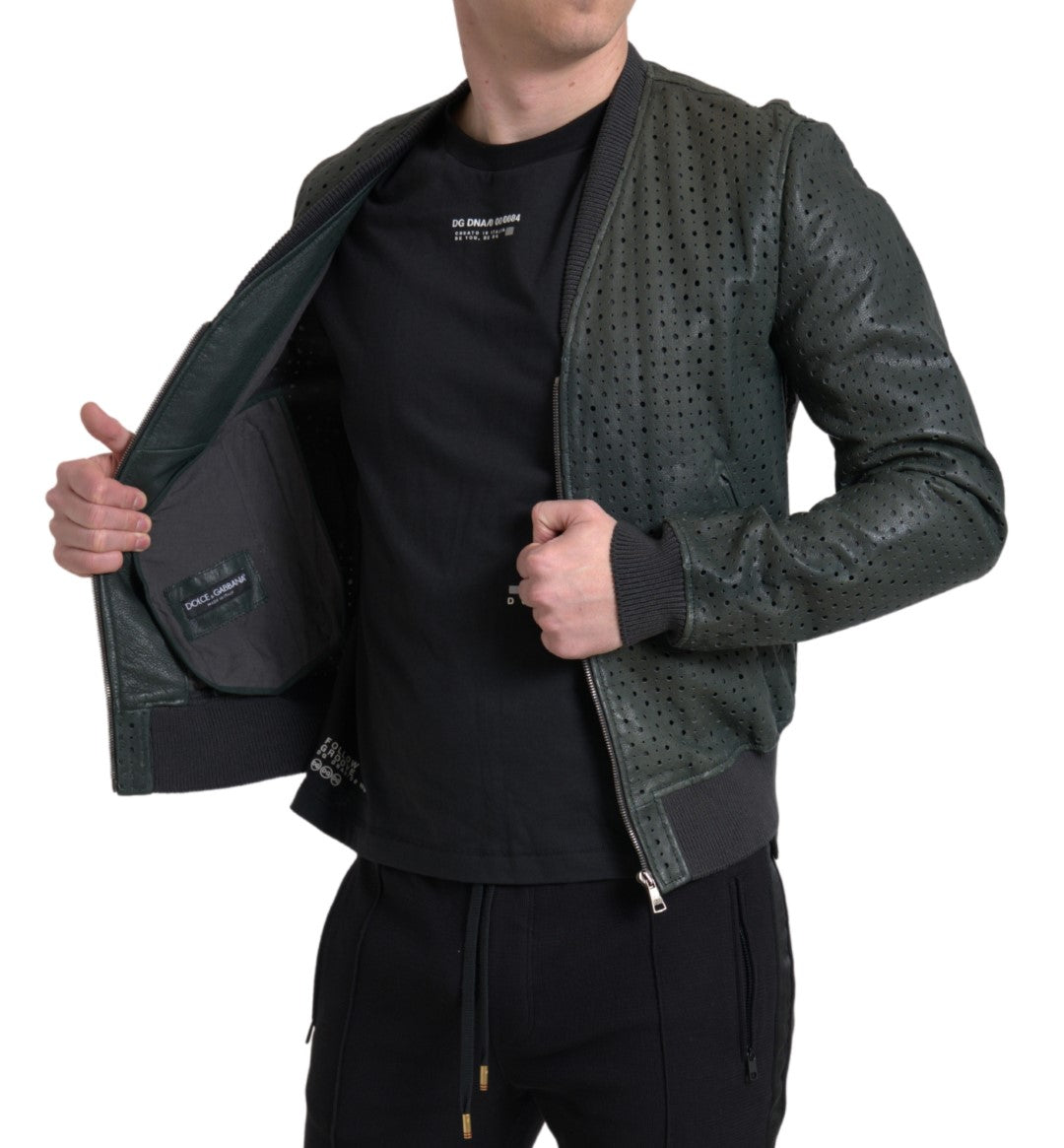 Dolce &amp; Gabbana Emerald Green Goatskin Bomber Jacket