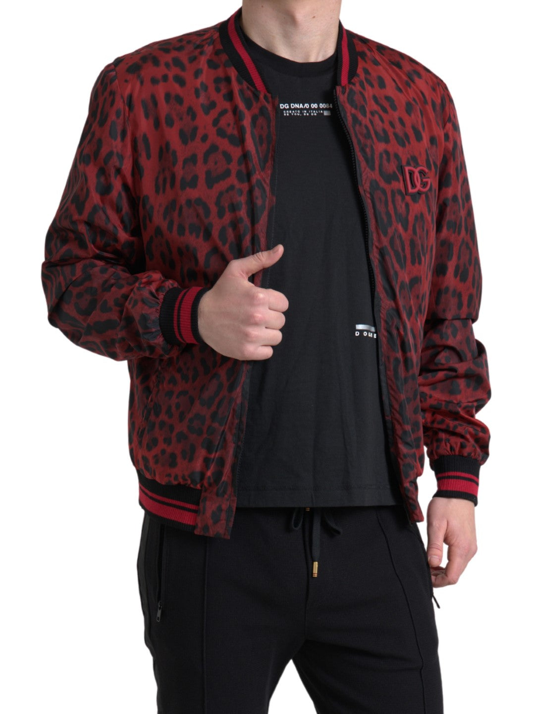 Dolce & Gabbana Rote Bomberjacke mit Leopardenmuster