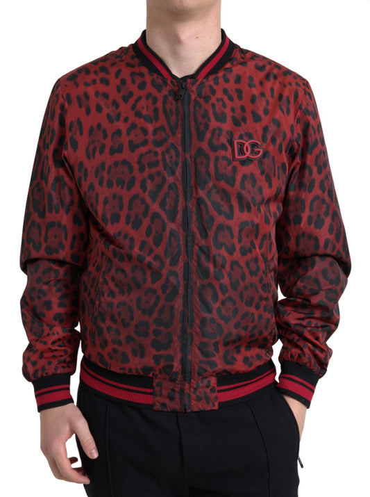 Dolce &amp; Gabbana Red Leopard Print Bomber Jacket