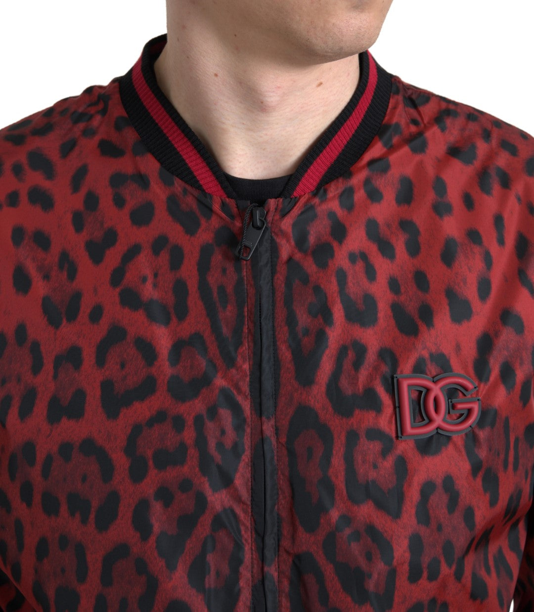 Dolce & Gabbana Rote Bomberjacke mit Leopardenmuster