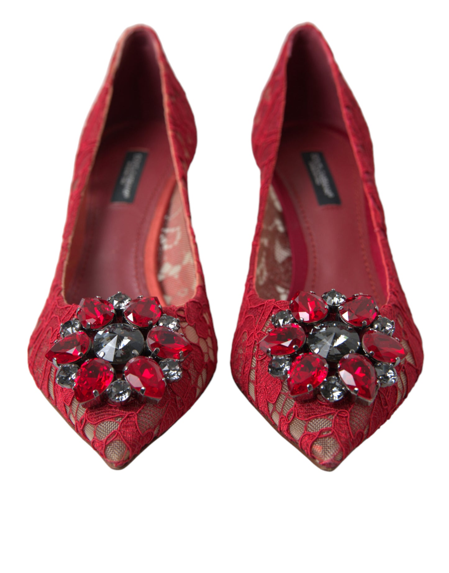 Dolce &amp; Gabbana Bright Red Crystal Lace Heels