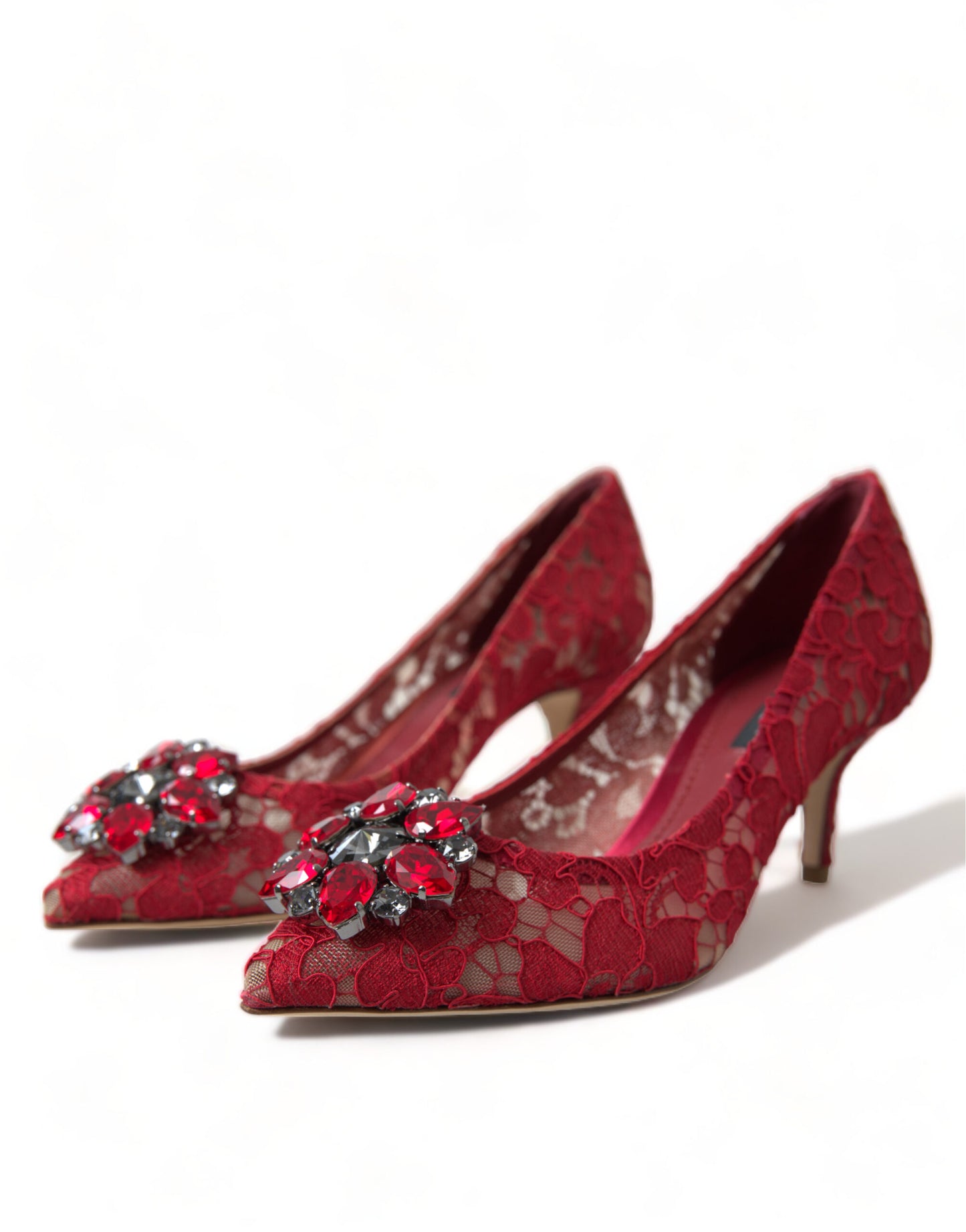 Dolce &amp; Gabbana Bright Red Crystal Lace Heels