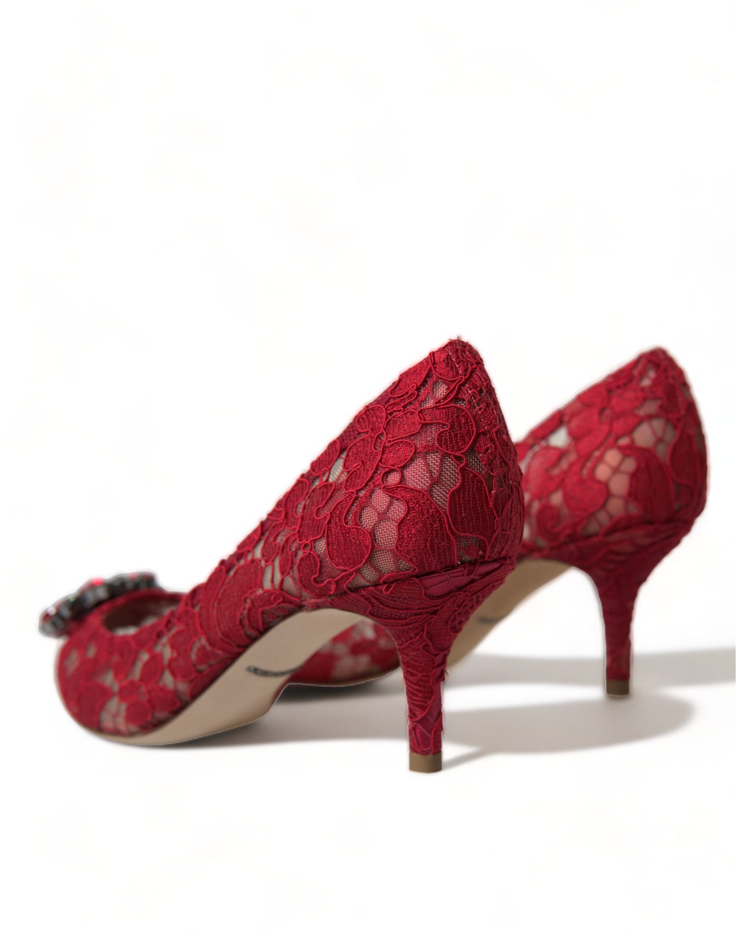 Dolce &amp; Gabbana Bright Red Crystal Lace Heels