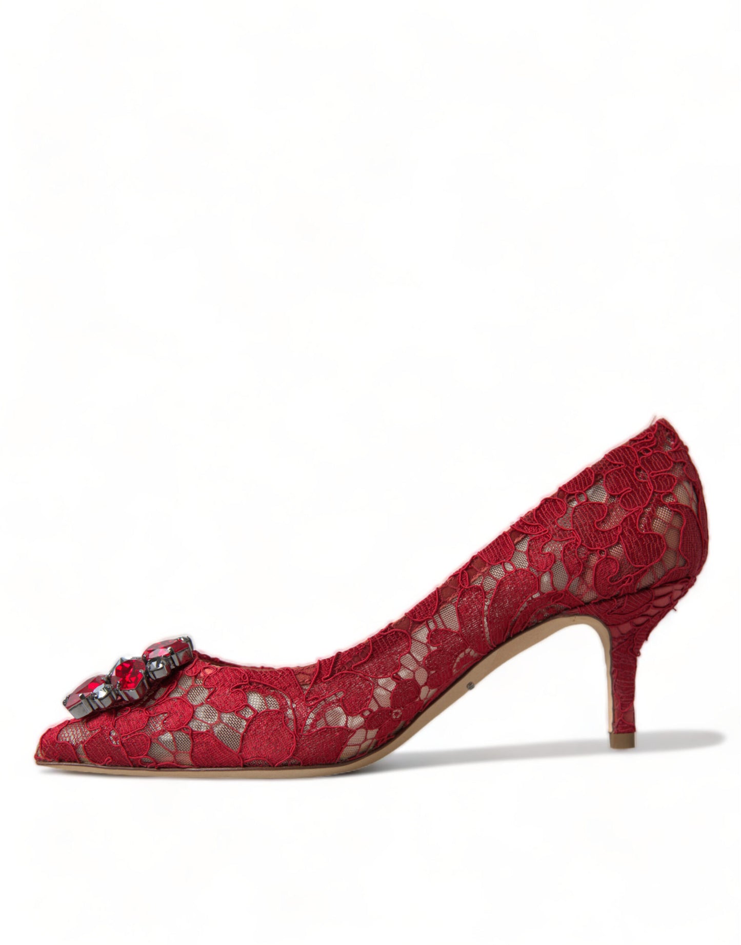 Dolce &amp; Gabbana Bright Red Crystal Lace Heels