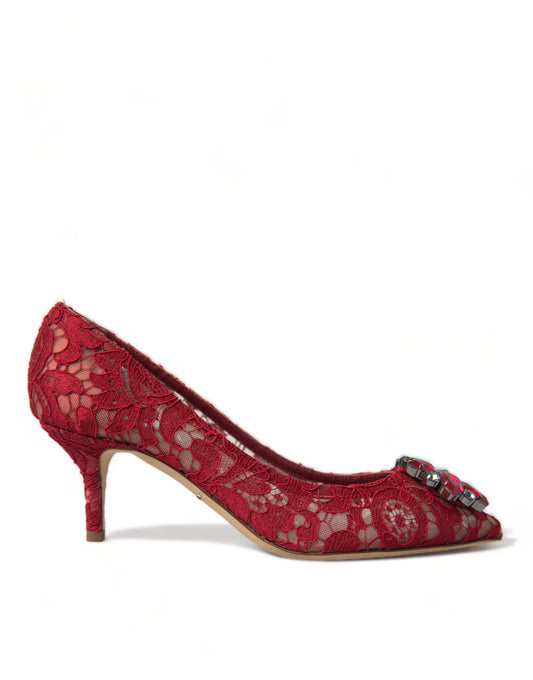 Dolce &amp; Gabbana Bright Red Crystal Lace Heels