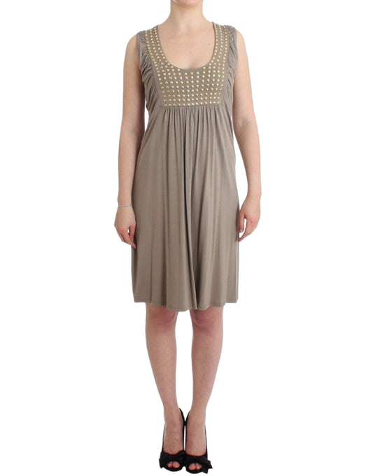 Roccobarocco knee-length sheath dress with studs in beige