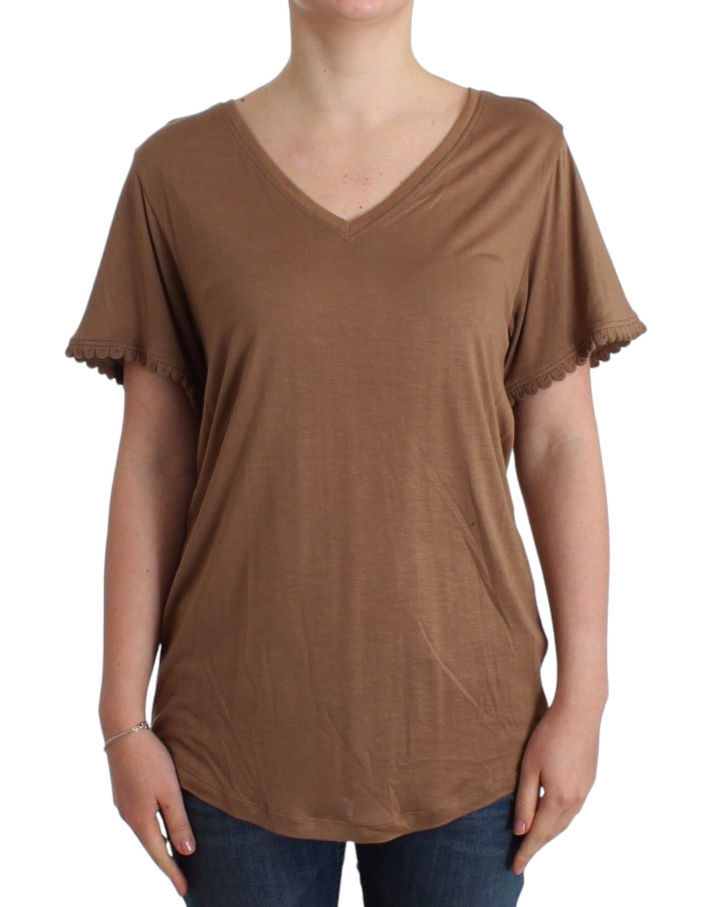 John Galliano Elegantes kurzärmeliges braunes Rayon-Top