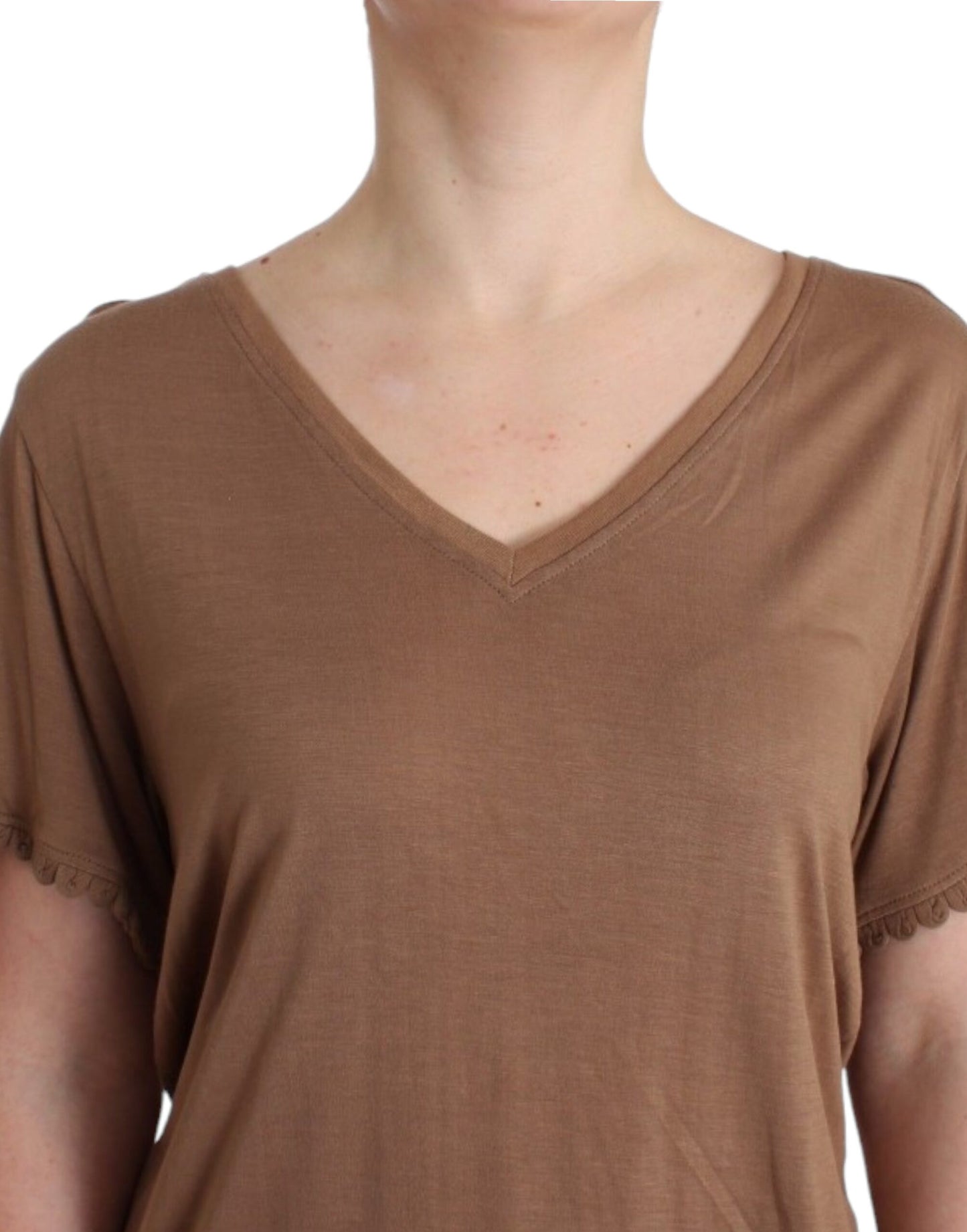 John Galliano Elegantes kurzärmeliges braunes Rayon-Top