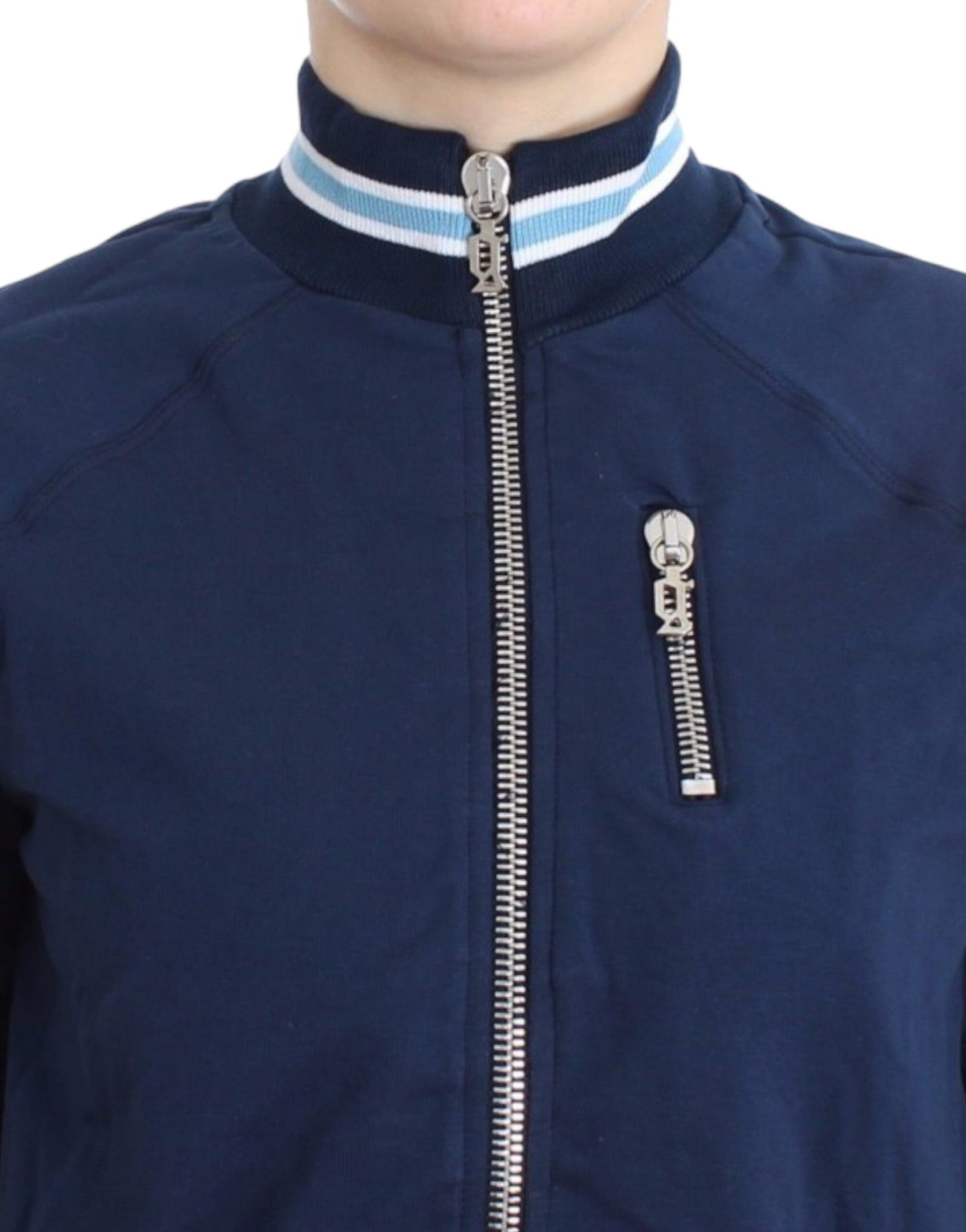 John Galliano Chic blue cardigan with zip and logo detail