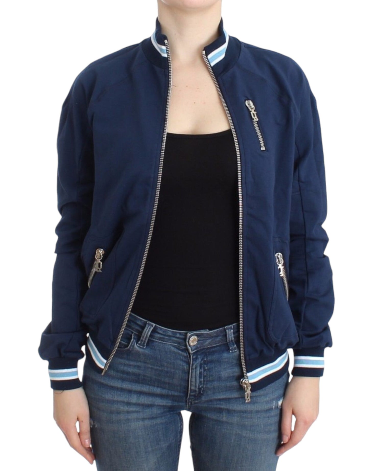 John Galliano Chic blue cardigan with zip and logo detail