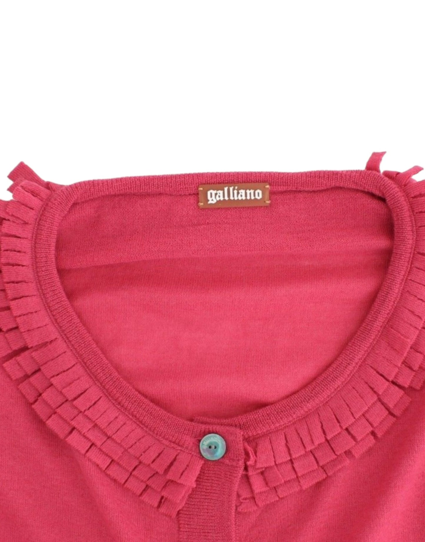 John Galliano pink ruffle wool cardigan