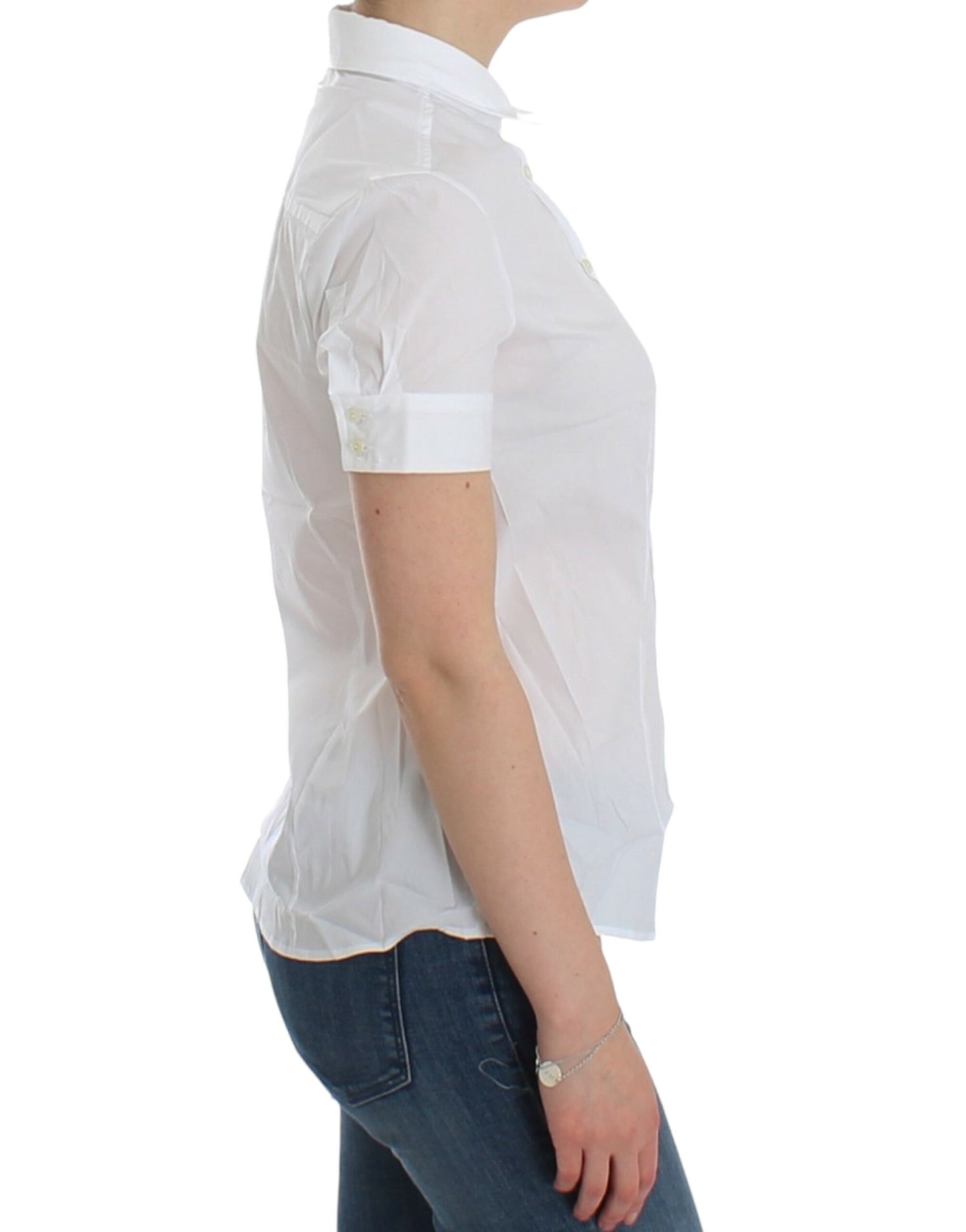 John Galliano Chic white cotton blend blouse with short sleeves