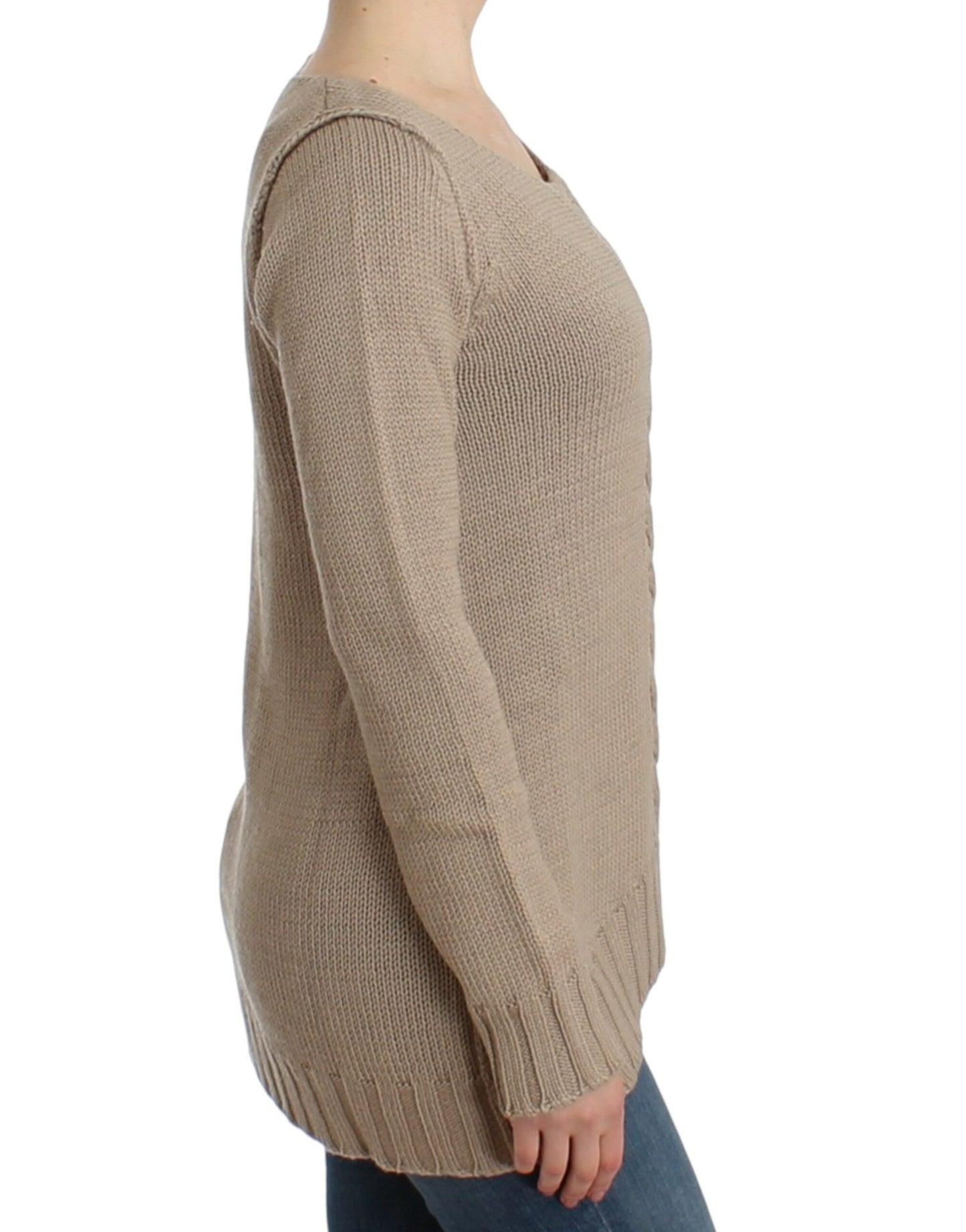 Cavalli Eleganter beigefarbener Strickpullover mit Rundhalsausschnitt