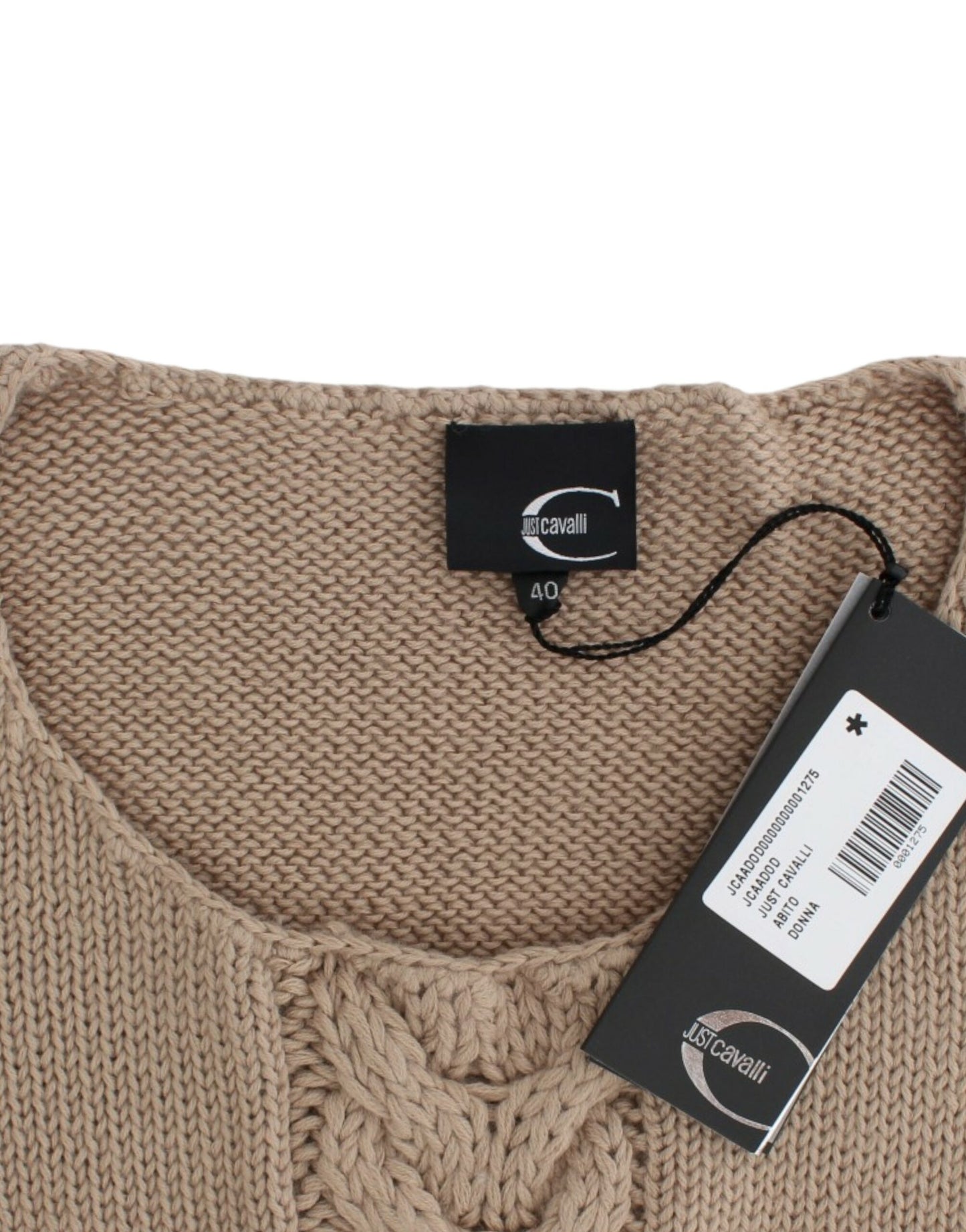 Cavalli Eleganter beigefarbener Strickpullover mit Rundhalsausschnitt