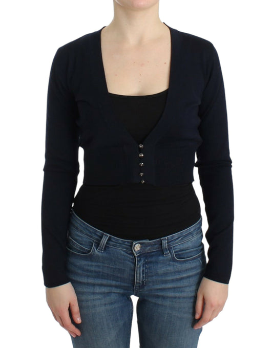 Cavalli Eleganter Schwarzer Cropped Cardigan aus Schurwolle