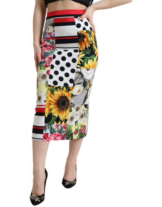 Dolce & Gabbana Glamouröser Midirock mit hoher Taille aus Patchwork