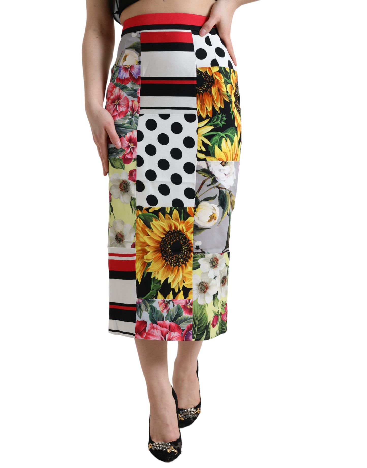 Dolce & Gabbana Glamouröser Midirock mit hoher Taille aus Patchwork